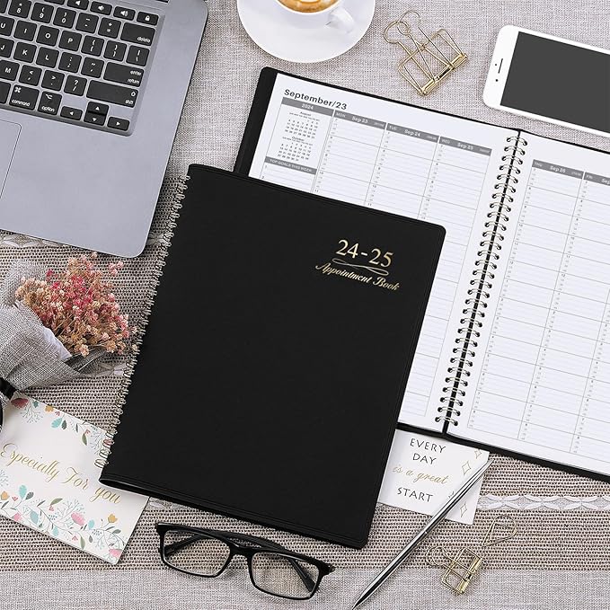 2024-2025 Weekly Appointment Book - Appointment Book 2024-2025, Jul 2024 - Jun 2025, Daily/Hourly Planner with Tabs, 15 Minutes, 8.26" x 10.7", Wirebound - Black