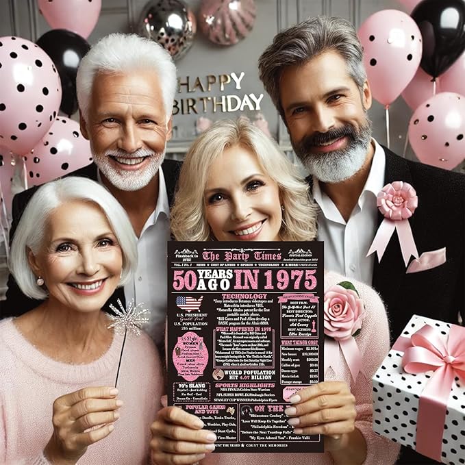 50th Birthday Gifts for Women, Her - 50th Birthday Decorations, Cards for 50 Years Old Women's, Funny Back in 1975 Birthday Card