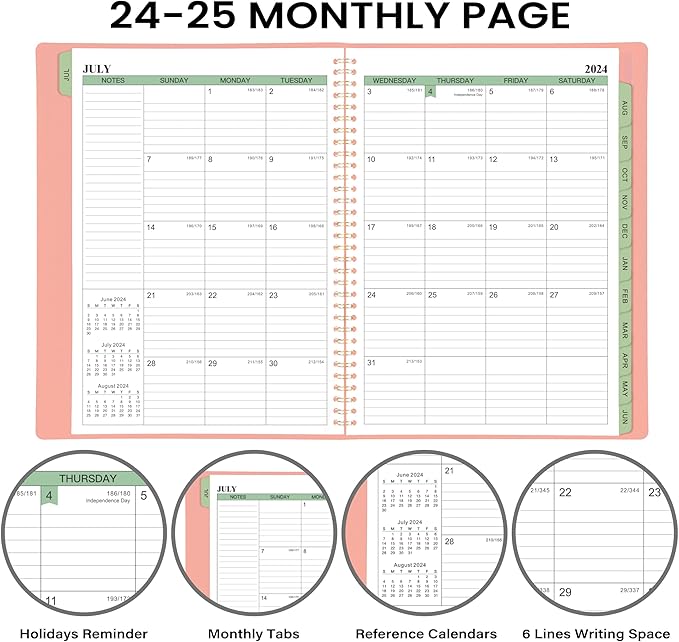 2024-2025 Planner -11.38'' x 8.74'', Weekly & Monthly Planner Notepad, From JUL.2024 - JUN.2025, Appointment Book, 60 Minutes Interval, Monthly Tabs, Faux Soft Leather, Spiral Bound - Rose Golden