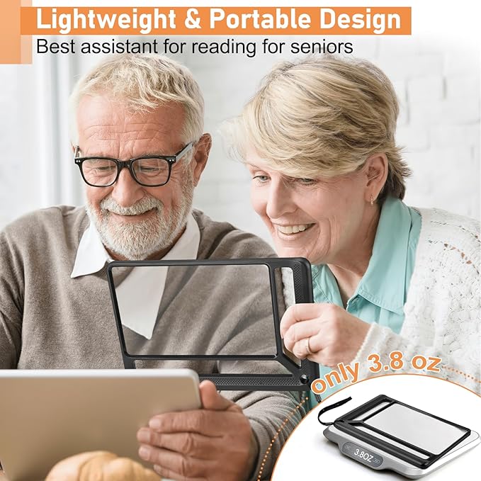 5X Full Page Magnifying Glass for Reading, Lightweight Rectangular Magnifier Provides Large Book Page Viewing Area, Upgraded Handheld Magnifier for Reading Small Prints for Seniors, Low Vision