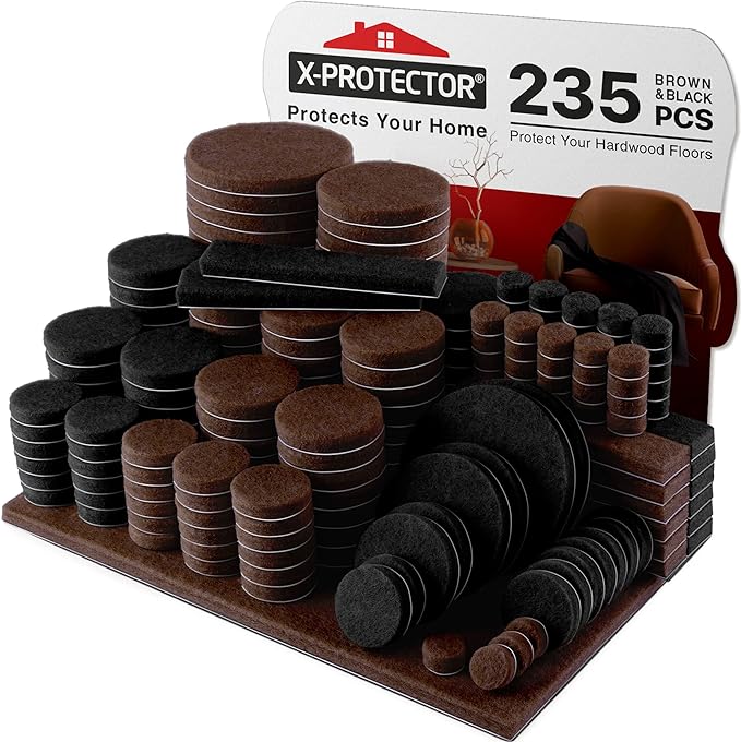 235 pcs Felt Furniture Pads Brown & Black X-Protector! Huge Quantity of Furniture Pads for Hardwood Floors – Your Ideal Wood Floor Protectors for Furniture. Protect Any Type of Hard Floor!
