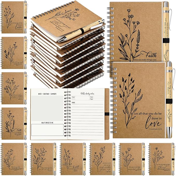 40 Pcs Bible Verse Spiral Notebook with Bamboo Christian Ballpoint Pens Aesthetic Religious Notepads Inspirational Journals Easter Christian Gifts for Women Men Office (Special Style)
