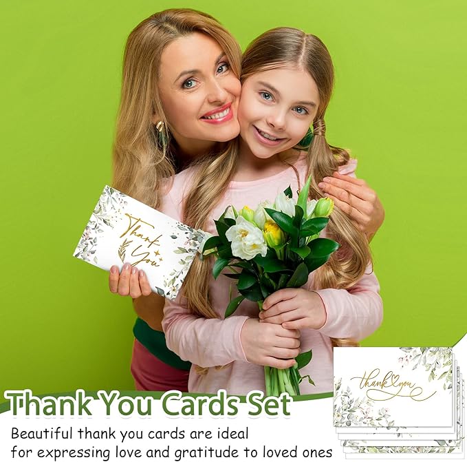 24 Pack Watercolor Thank You Cards with 24 Envelopes 24 Stickers 6 Designs Gold Letter Greeting Note Cards Thank You Notes Round Envelope Seal Stickers for Wedding Graduation(Fresh Style)