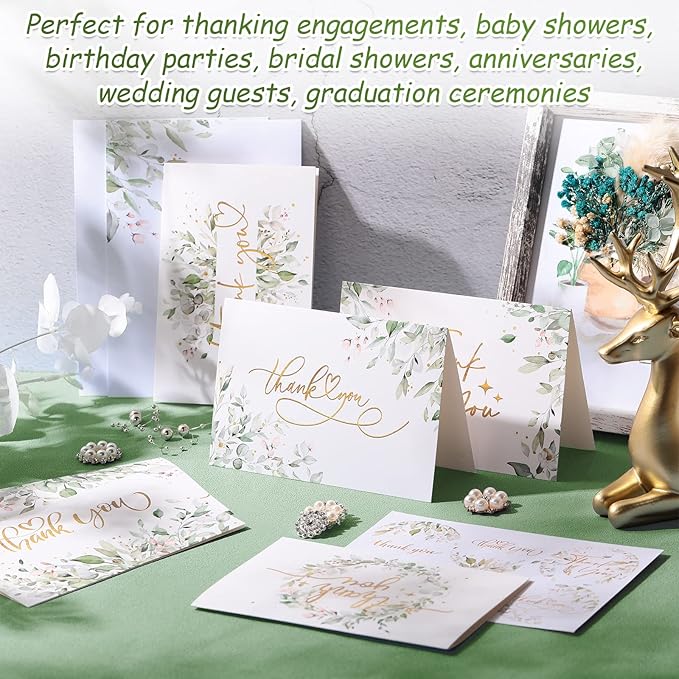 24 Pack Watercolor Thank You Cards with 24 Envelopes 24 Stickers 6 Designs Gold Letter Greeting Note Cards Thank You Notes Round Envelope Seal Stickers for Wedding Graduation(Fresh Style)