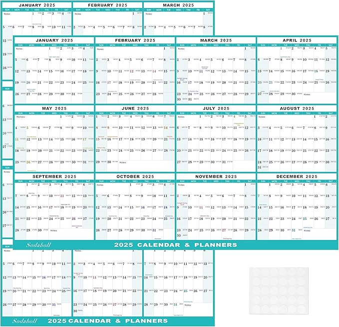 32" x 48" 2025 Wall Calendar, Folded Wet & Dry Erase Wall Calendar 12 Month, Annual Yearly Planner Yearly Laminated Calendar 2025 Horizontal/Vertical, with Julian Dates