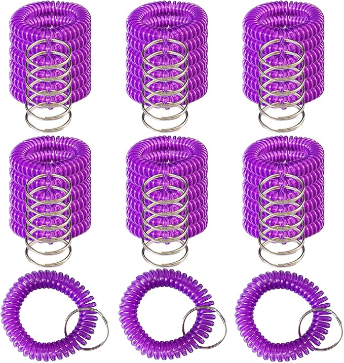 Pack of 36 Colorful Spring Spiral Wrist Coil Key Chain, Wristband Key Ring (Purple)