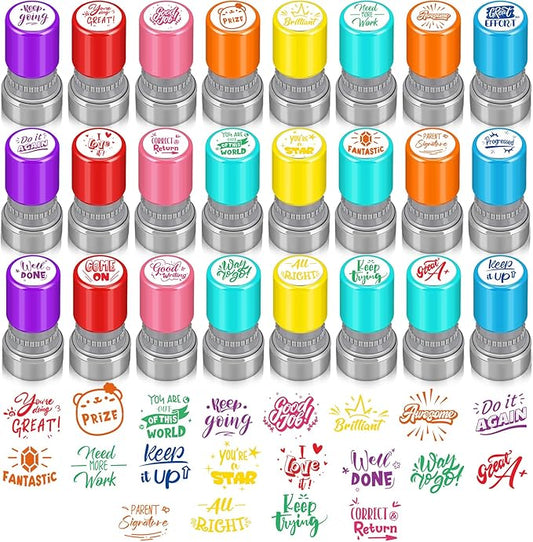 Yinder 24 Pcs Teacher Stamps for Classroom Self Inking Classroom Stamps Bulk for Teachers Elementary Colorful Motivational Encouraging Gifts(Modern)