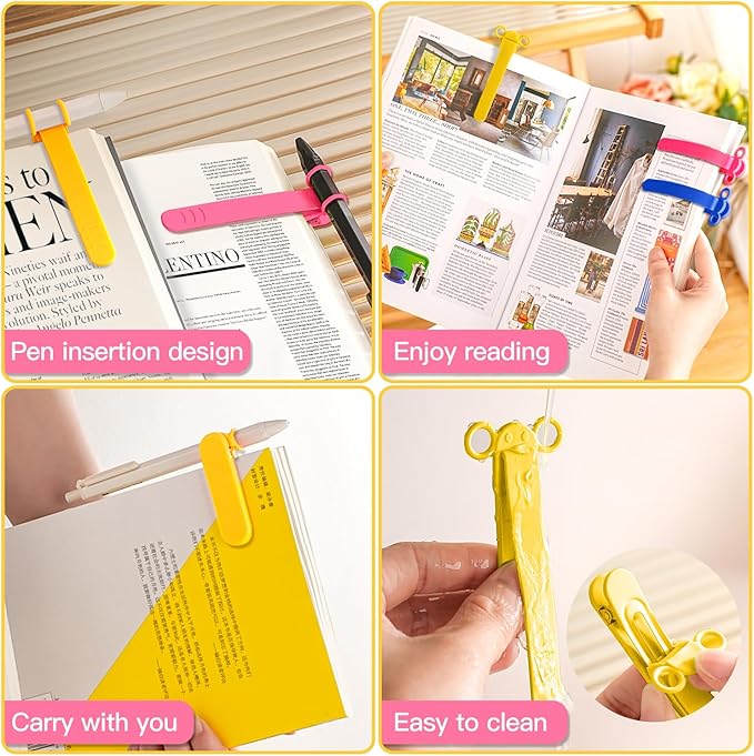 3pcs Page Bookmarks for Reading, Automatic Book Marks Tailored for Book Enthusiasts, Unique and Cute Book Page Holder Markers Clip Reading Accessories Gifts（Rose Yellow Blue）