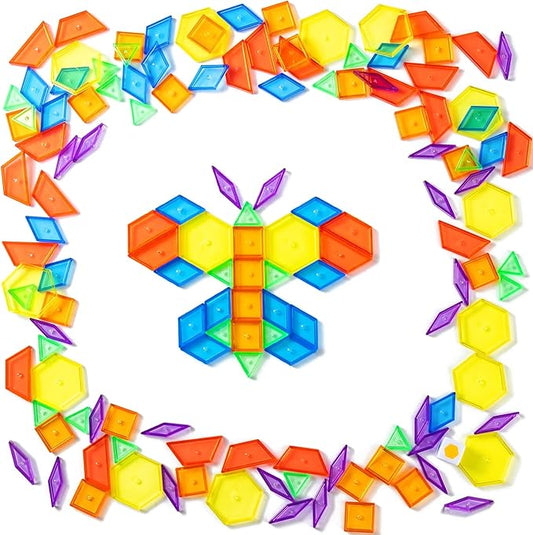 128 Pcs Translucent Pattern Blocks – Geometric Shapes for Light Table, Ideal Light Table Manipulatives and Accessories, Perfect for Exploring Colors and Shapes