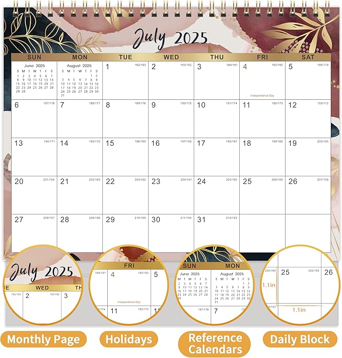 2025 Desk Calendar - Standing Flip 2025 Desktop Calendar from Jan 2025 - Dec 2025, 10" x 8.3", Memo Pages, Stand up Desk Calendar with Strong Twin-Wire Binding, Blank Blocks, Premium Paper