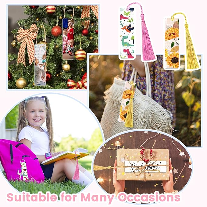 40Pcs Heat Transfer Sublimation Blank Metal Bookmark, Aluminum DIY Bookmarks with Colorful Tassels for Keychains Craft Projects Birthday Present Tags