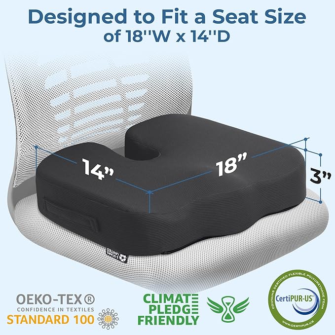 5 STARS UNITED Seat Cushion for Desk Chair - Tailbone, Coccyx Sciatica Pain Relief - Office Chair Cushions - Wheelchair Cushions - Car Seat Cushions - Pressure Relief Lifting Cushions