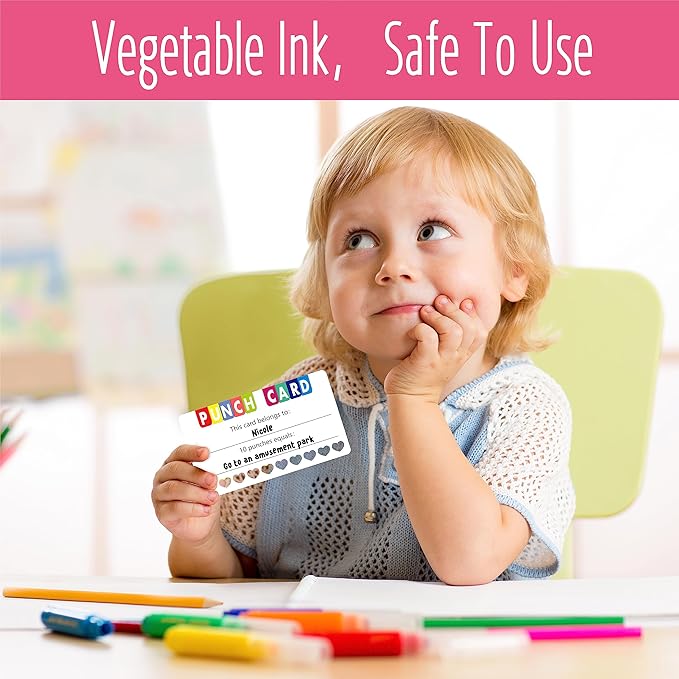 200 PCS Punch Cards, Incentive Card with Handheld Puncher Kit Heart Shaped Incentive Loyalty Reward Cards Boost Creativity & Skills Development for Business, Classroom, Students Behavior, 3.5” x 2”