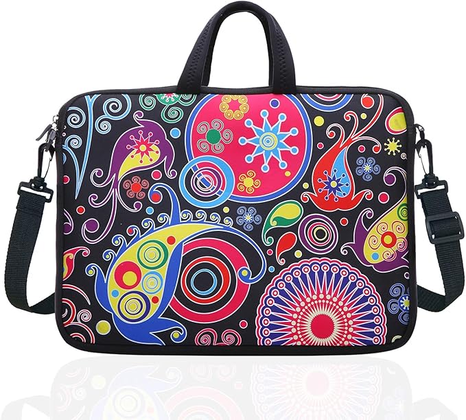 14 Inch Neoprene Laptop Sleeve Case Bag with shoulder strap For 14" Notebook/MacBook/Ultrabook/Chromebook (Classic colorful)