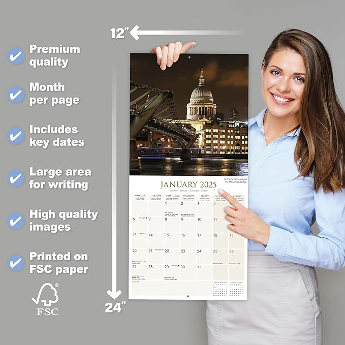 2025 London Wall Calendar, 12X12, Avonside Publishing