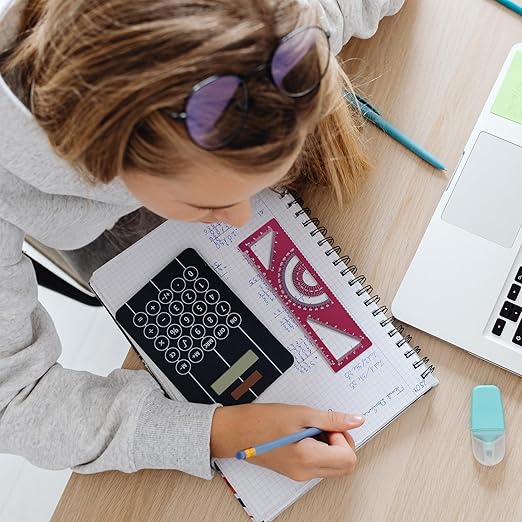 4-in-1 Geometry Set, Metal Math Ruler Kit- Aluminium Protractor, 2 Precision Triangles, Straight Edge Rule - Multifunctional Drafting& Measuring Small Ruler for Kids School - 6 in, Red