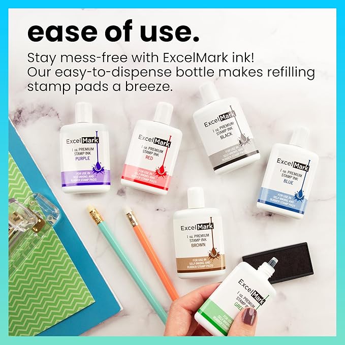 ExcelMark Premium Self-Inking Stamp Refill Ink - 1 oz. (Blue)