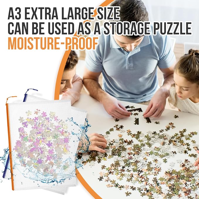24pcs Mesh Zipper Pouch File Bags Puzzle Storage Bags, A3 17x12 Inches Large Reusable Zipper Pouches for Organizing Classroom Board Game Organization