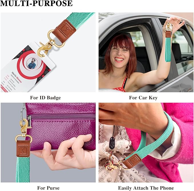 Fishent Stretchy Wristlet Keychain,Braided Cute Wrist Lanyards for Keys, Key Chain Holder for Women Men, Wrist Strap Keychain for Car Keys Phone Camera Wallet ID Badges Card (Lake Blue)