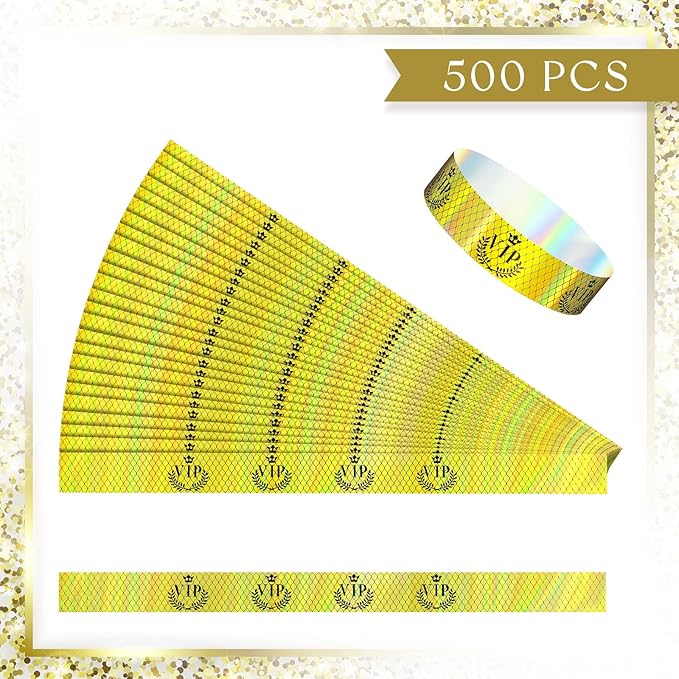 Jadive 500 Pieces Paper Wristbands VIP Plastic Waterproof Party Identification Wristbands Party Bracelets for Events Amusement Parks, Club, Concerts, Fairs, Festivals and Events(Neon Gold)