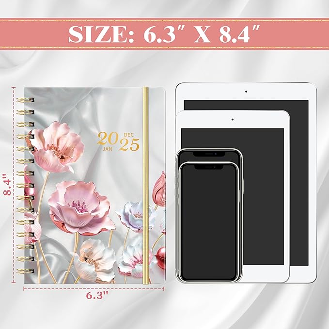 2025 Planner - 2025 Planner Weekly and Monthly with Tabs, Jan. 2025 - Dec. 2025, Calendar Planner 2025, 6.3" x 8.4", Hardcover with Back Pocket + Thick Paper - Pink Flower