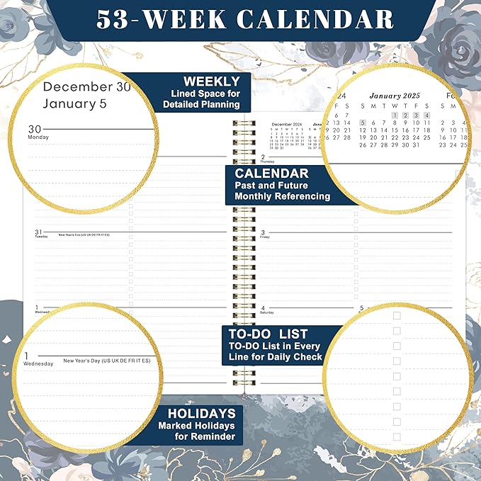 2025 Planner - JAN 2025 - DEC 2025, Planner 2025, 8" x 10", Weekly Monthly Planner 2025, Calendar Planner 2025 with Spiral Bound, Floral