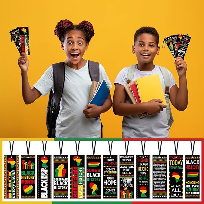 240 Pcs Black History Month Bookmarks Bulk 5.5 x 2'' Double Sided Inspirational Bookmarks African American Celebration Gifts with Ribbon for Women Men Black History Month Party Favors