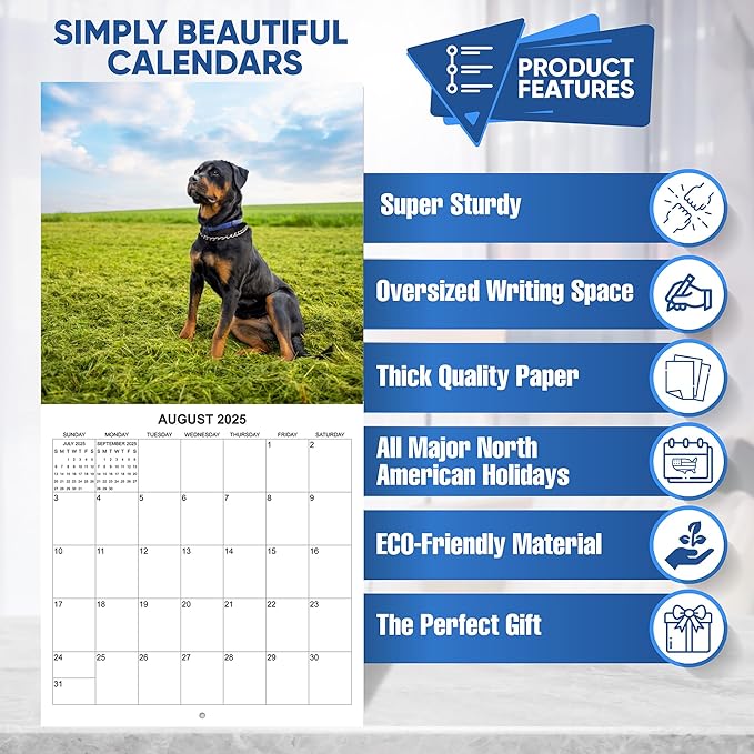 2025 Rottweilers Monthly Wall Calendar | 12" x 24" | Thick Sturdy Paper | Dog Calendar 2024-2025