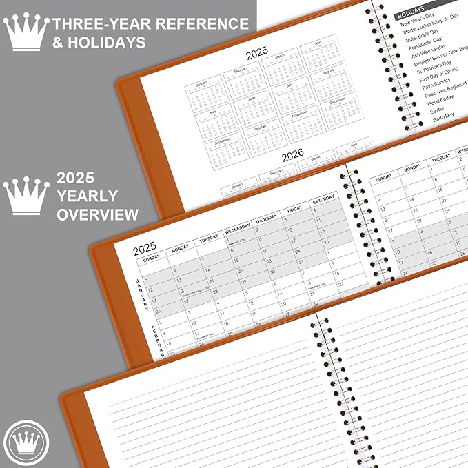2025 Monthly Planner - 2025 Calendar/Planner 12 Months with Faux Leather, 8.86" x 11.4", Jan.2025 - Dec.2025, 15 Notes Pages, Strong Twin - Wire Binding, Pocket, Monthly Tabs, Perfect Organizer
