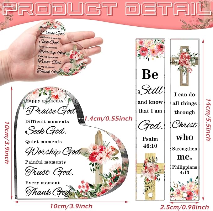3 Pieces Christian Gifts for Women Religious Gifts for Women Praise God Bookmark and Acrylic Heart Paperweight Set Cheer up Gifts for Women Bible Verses Decor Happy Moment Praise God Decor