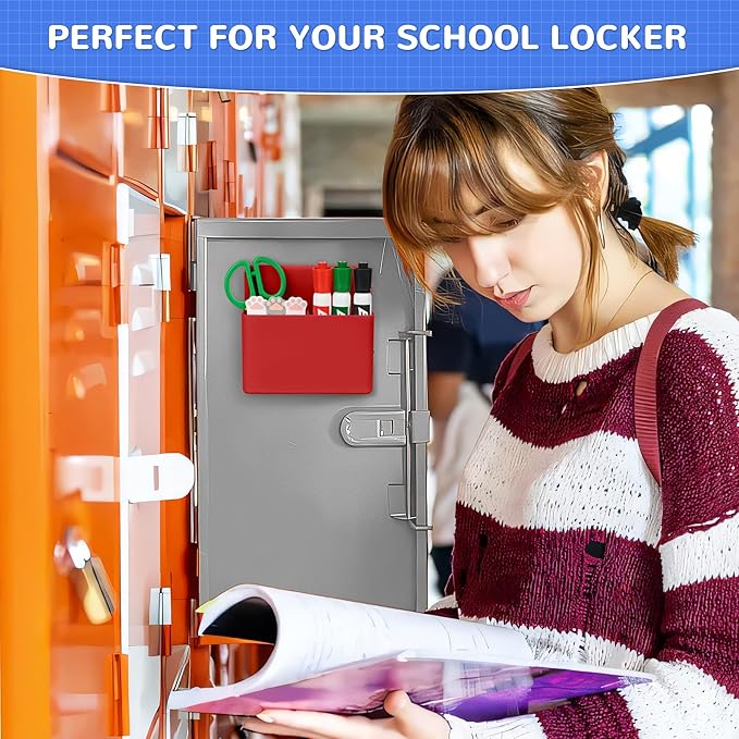 Magnetic Dry Erase Marker Holder, Magnetic Pen Marker Holder for Whiteboard, Fridge, Locker Accessories, School, Office, Home, Magnet Pen Cup,1 Pack, Red