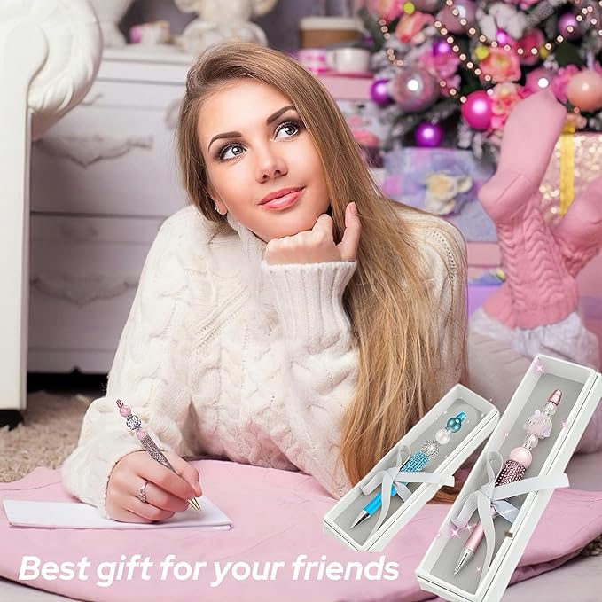 24Pcs Pearl & Diamond Beadable Pens bulk Multicolor Retractable Writing Pens Plastic Black Ink Bead Pens Ballpoint Pens Pen Making Kit DIY Pens