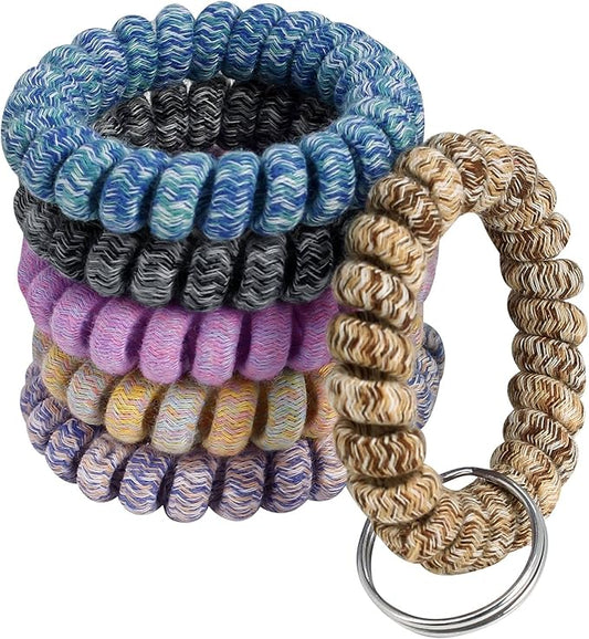 BIHRTC Pack of 6 Keychain Bracelet key Holder Wristlet Wrist Key Chain Spring Wristband Flexible Spiral Wrist Coil Spring Key Chain Stretchable Spiral Key Rings for Gym Pool ID Badge Sports