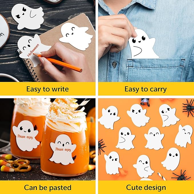 48Pcs Halloween Ghost Sticky Notes Self-Adhesive Halloween Cute Ghost Note Pads Removable Ghost Memo Notes for Halloween School Office Home Students Teachers Present