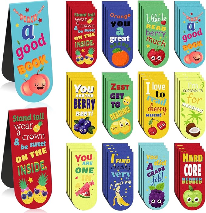 48 Pack Scented Bookmarks Magnetic Scratch and Sniff Bookmarks Fruit Food Bookmarks for Kids Cute Bookmarks with Sayings Christmas Bookmarks for Kids Students Teens Teachers (Fruit Flavor)