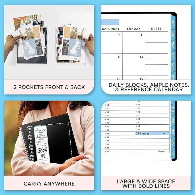 2025 Appointment Book & Planner- Ensight 6.5 x 8.5 inches, Large Tabbed Daily Hourly Weekly Planner, Calendar & Schedule Book 30-Minute time Slots, Business & Personal Planner Jan 2025- Dec 2025- Blue