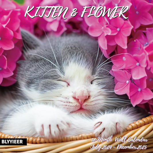 2025 Wall Calendar,Calendar 2025,Kittens Monthly Wall Calendar, 12" x 24" Open,Family Planner Calendar Jul.2024 - Dec.2025 Organizer with Cute kitten & flower Images, for Kitty Cat Lovers