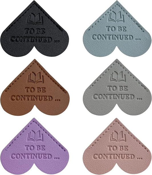 6 Pcs Leather Heart Shaped Bookmarks, to BE Continued ... Book Markers for Men Women Kids, Funny Book Lovers Keep Reading Reminder