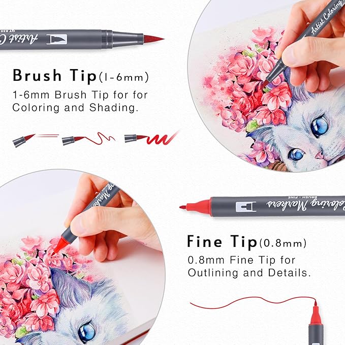 12 Colors Blendable Watercolor Markers,2024 Upgrade Double Tip Paint Pens with 1 Water Brush Pens,Water Based Coloring Makers, Drawing Markers Set with Flexible Brush Tips for Artists and Beginners