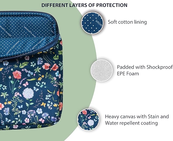 Maison d'Hermine Laptop Bag upto 13.5 inch Stain and water repellent Cotton canvas - Just Florals