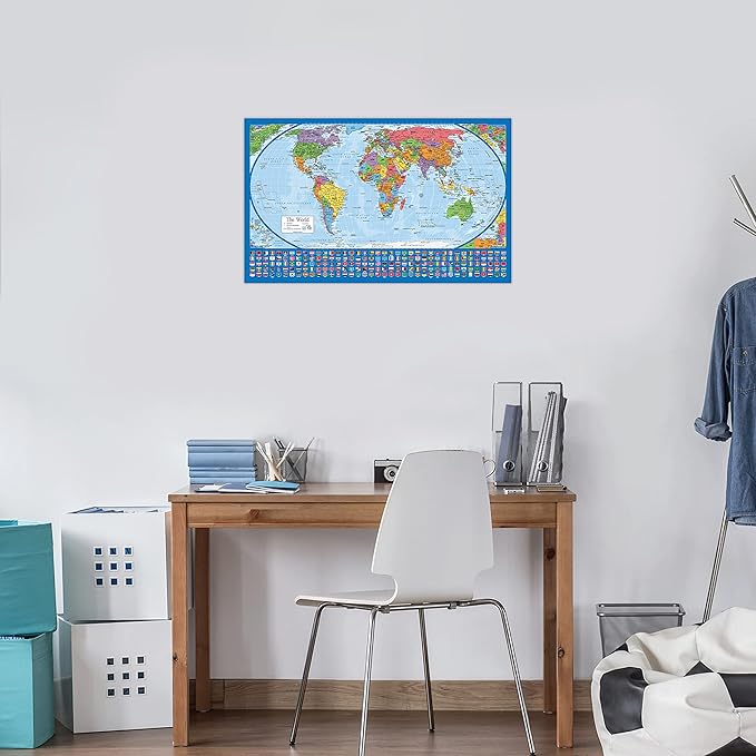 2 Pack - Laminated World Map Poster & USA Map Set - Equal Earth world map design shows continents at true relative size - US Map 18” x 29”