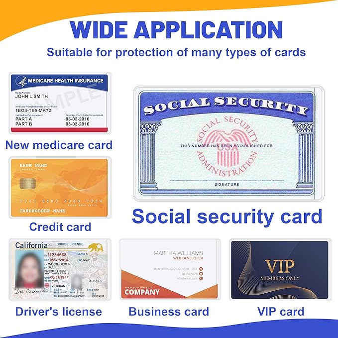 16 PCS Social Security Card Protector Sleeves/New Medicare Card Protector Sleeve/Credit Card Holder,31 Mil Soft Clear Plastic Card Sleeves, Waterproof SSN Card Protector