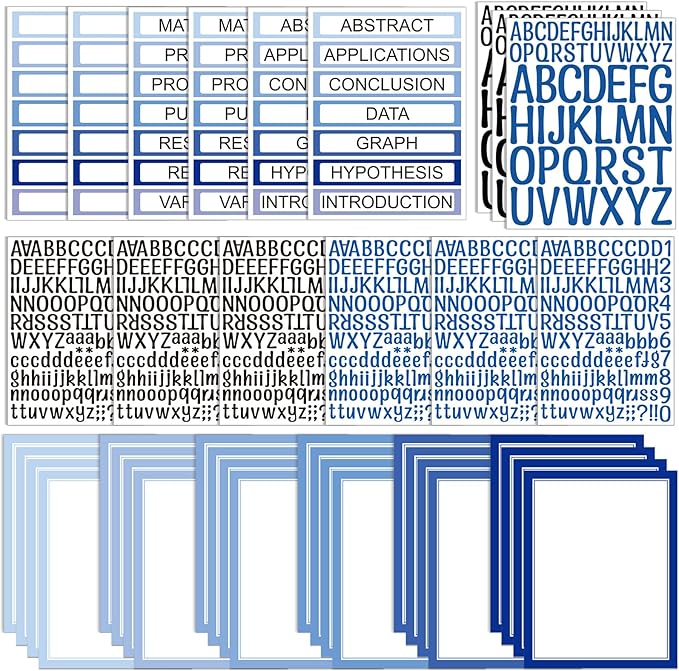 42 Sheets Science Fair Board Supplies 24 Self Adhesive Presentation Science Subtitles 9 Fair Project Titles 9 Personalized Letter Sticker Supplies for Classroom Office(Blue Style)