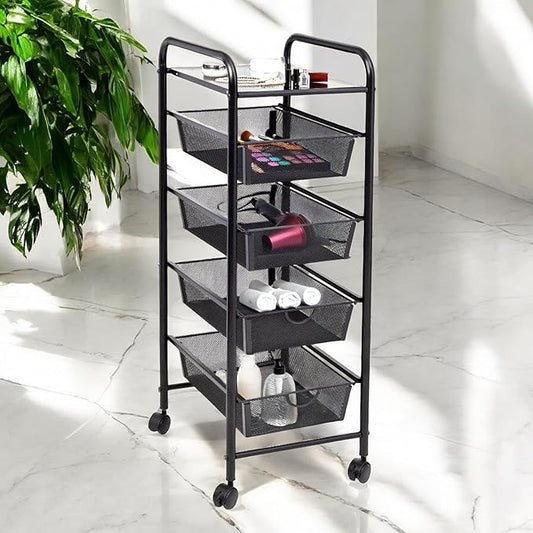 3-Drawer Storage Cart with Wheels, Multi-Purpose, Black, Steel