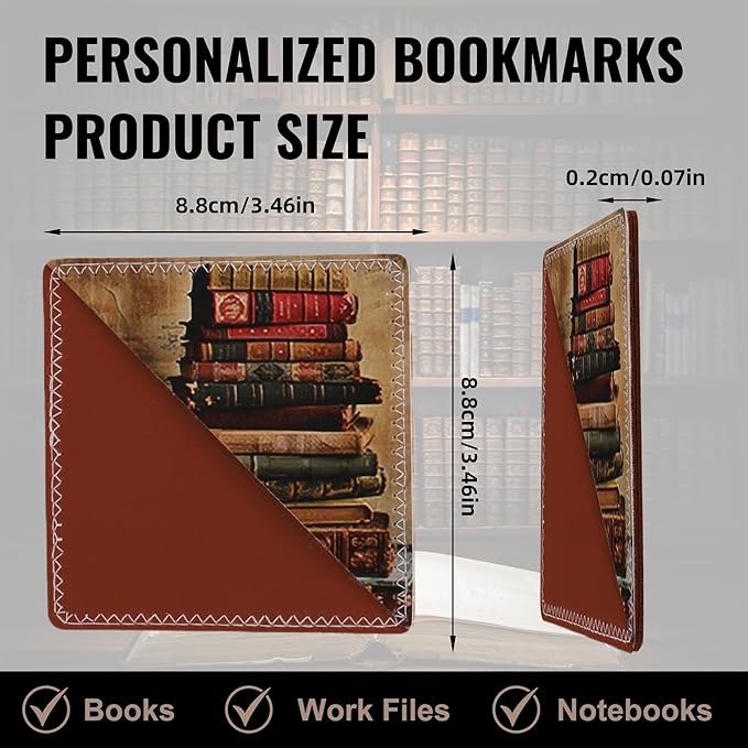 4 Pieces Leather Bookmarks, Cute Book Accessories for Reading Lovers, Page Markers for Women Men Kids Students Teachers Retirement Birthday Gift (Retro Books)