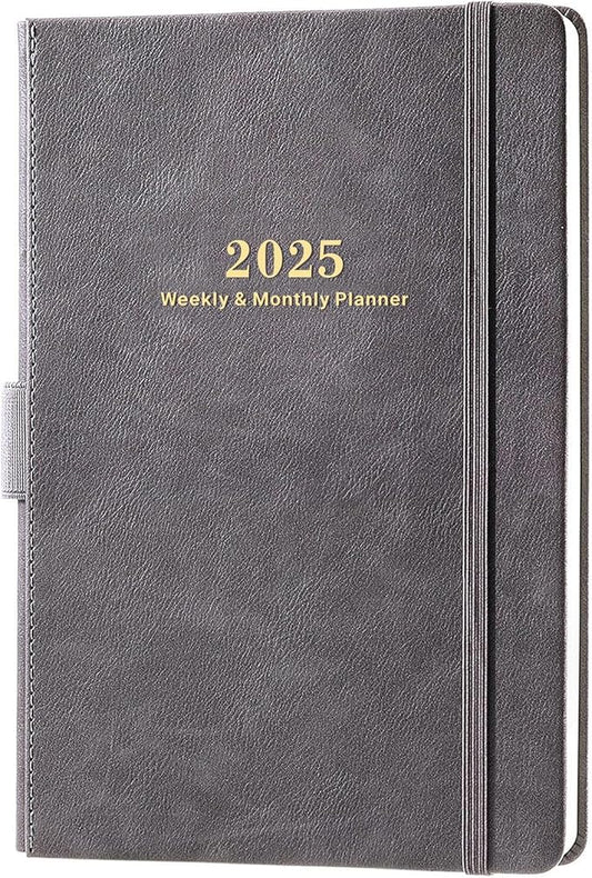 2025 Planner - Weekly & Monthly Planner 2025 with Calendar Stickers, JAN 2025 - DEC 2025, 5.75" X 8.25", Planner 2025 with Premium Thicker Paper, Pen Holder, Inner Pocket and 44 Notes Pages - Gray