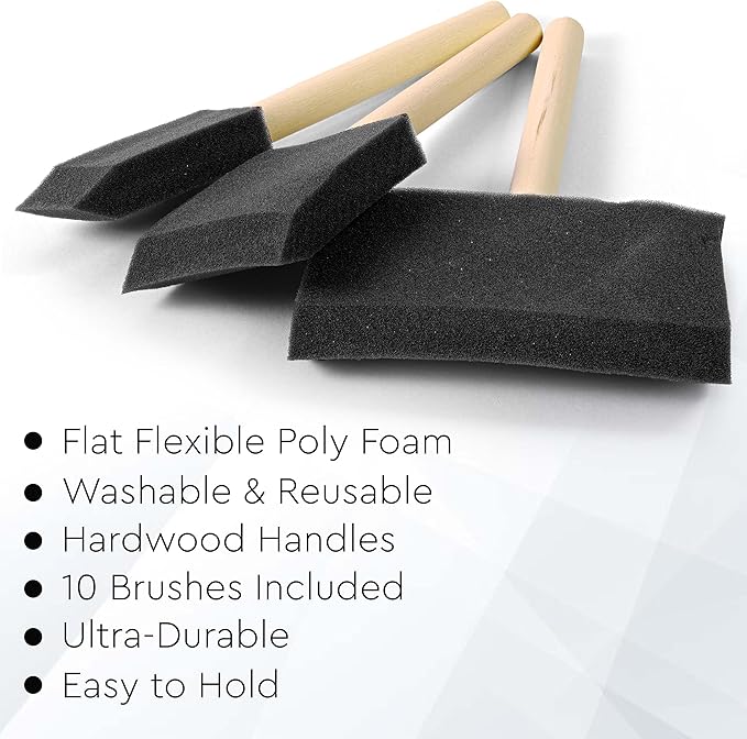 20 Piece Flat Flexible Poly Foam Bevel-Tipped Brush Set with Wooden Handles Ideal for Applying Paint, Oil-Based Paints, Stain, Varnish, Enamel, Latex Paint Smooth Surfaces & Arts & Crafts