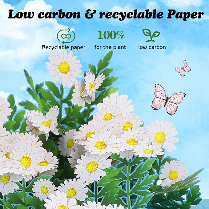 3D Daisy Flowers Pop Up Card for Teacher Appreciation Gifts, Thank You, Congratulations, Suitable for Mom, Daughter, Wife, Grandma