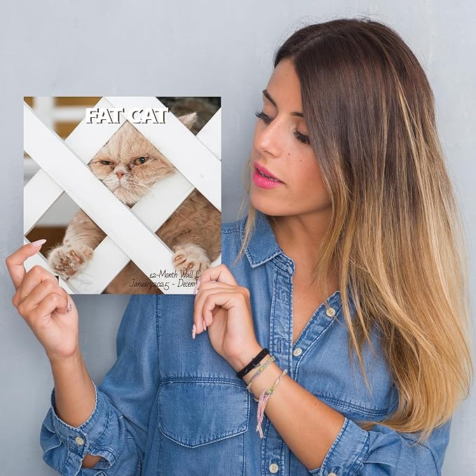 2025 Wall Calendar,Calendar 2025,Fat Cats Monthly Wall Calendar, 12" x 24" Open,Family Planner Calendar Organizer with funny fat cats Images, for Cats Lovers