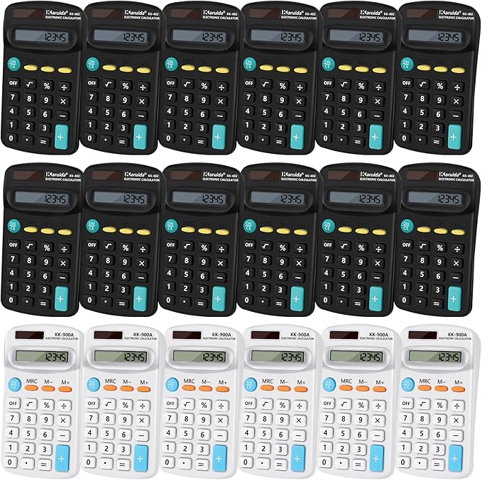 18 Pack Pocket Size Calculators Bulk 8 Digit Display Basic Calculator for Students Small Calculators Solar Battery Dual Power Calculator for School
